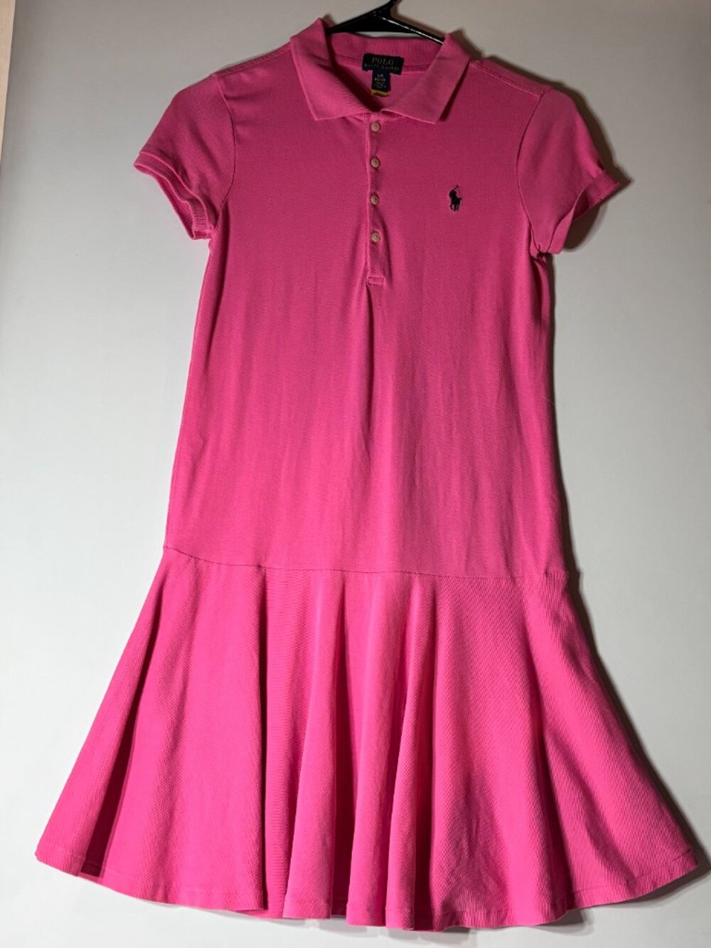 Polo Ralph Lauren Girls Pink Drop-Waist Pleated Mesh Polo Dress Size L (12-14)